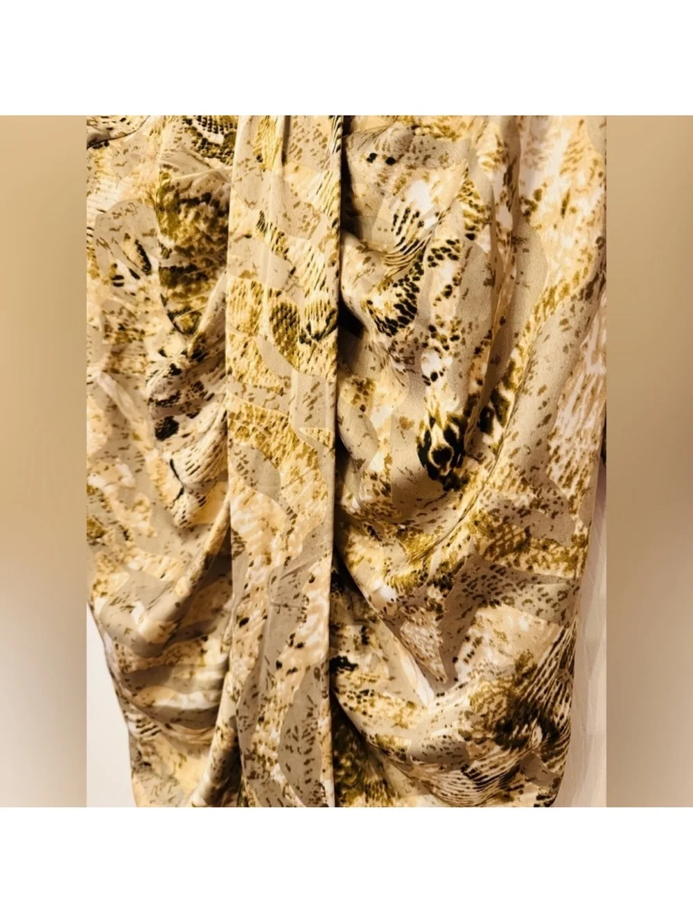 2b. Rych Satin Snake Print Ruched Midi Dress Brown Tan Size S NWOT - Picture 3 of 5
